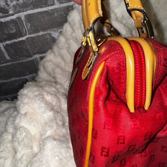 Fendi ❤️ Red FF Jacquard Mini Boston Satchel Bag. Vintage. With COA - Picture 5 of 13